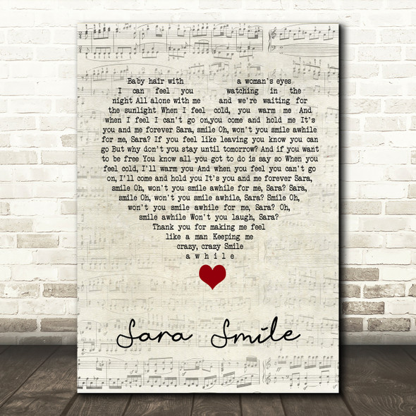 Hall & Oates Sara Smile Script Heart Song Lyric Quote Music Print