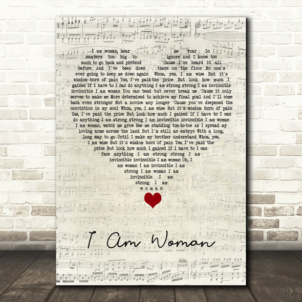 Helen Reddy I Am Woman Script Heart Song Lyric Quote Music Print