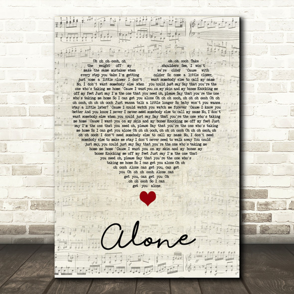Jessie Ware Alone Script Heart Song Lyric Quote Music Print