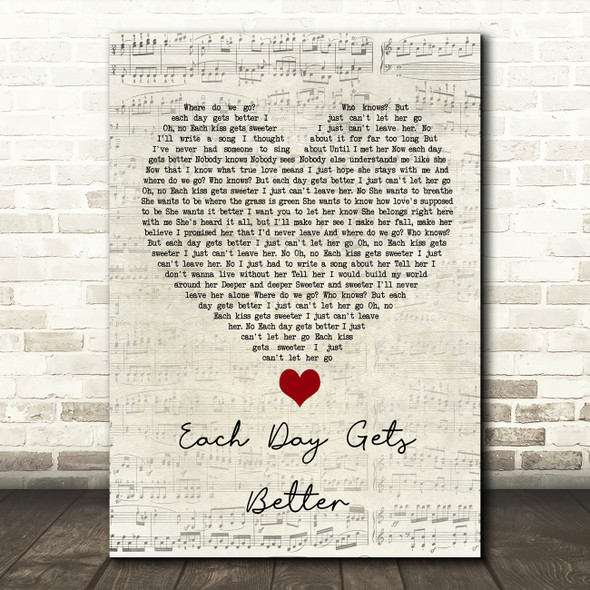 John Legend Each Day Gets Better Script Heart Song Lyric Quote Music Print