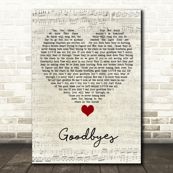 Jorja Smith Goodbyes Script Heart Song Lyric Quote Music Print