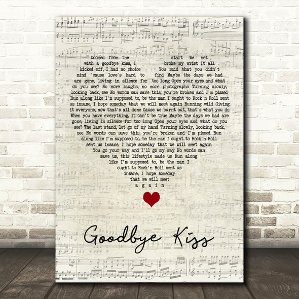 Kasabian Goodbye Kiss Script Heart Song Lyric Quote Music Print