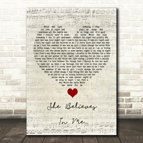 Kenny Rogers She Believes In Me Script Heart Song Lyric Quote Music Print