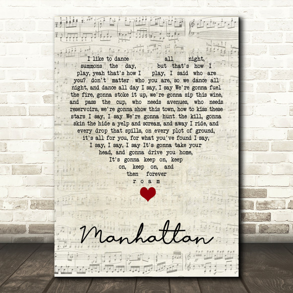 Kings Of Leon Manhattan Script Heart Song Lyric Quote Music Print