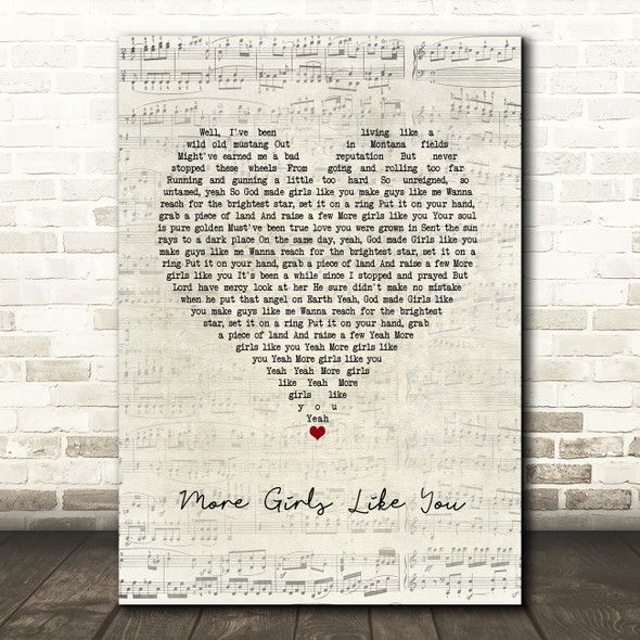 Kip Moore More Girls Like You Script Heart Song Lyric Quote Music Print
