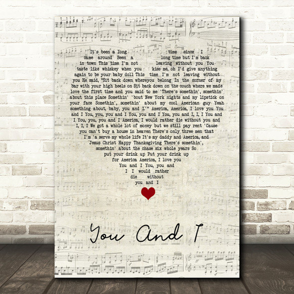 Lady Gaga You And I Script Heart Song Lyric Quote Music Print