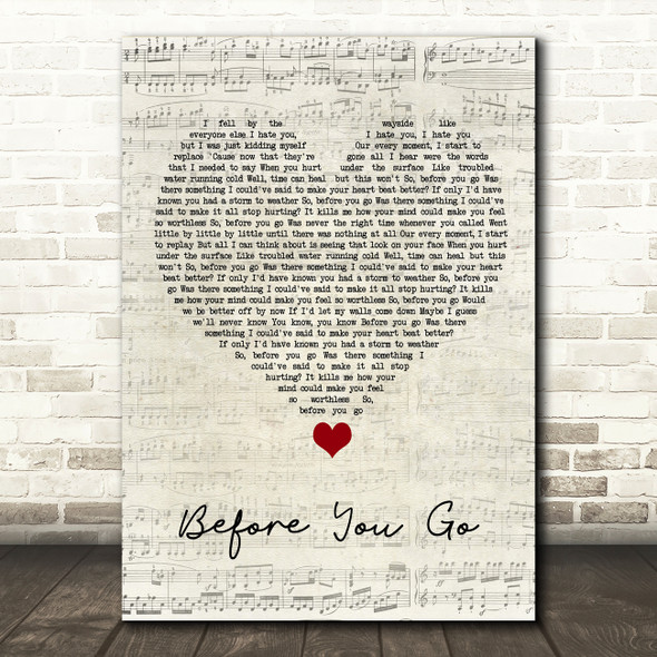 Lewis Capaldi Before You Go Script Heart Song Lyric Quote Music Print