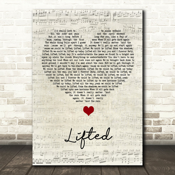 Lighthouse Family Lifted Script Heart Song Lyric Quote Music Print