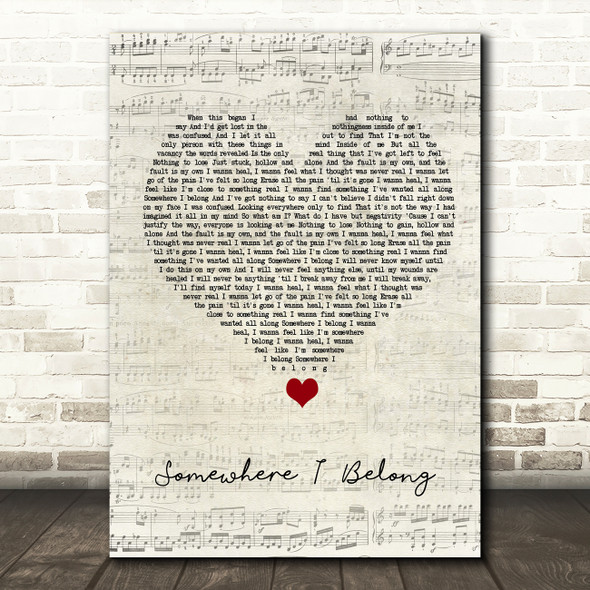 Linkin Park Somewhere I Belong Script Heart Song Lyric Quote Music Print