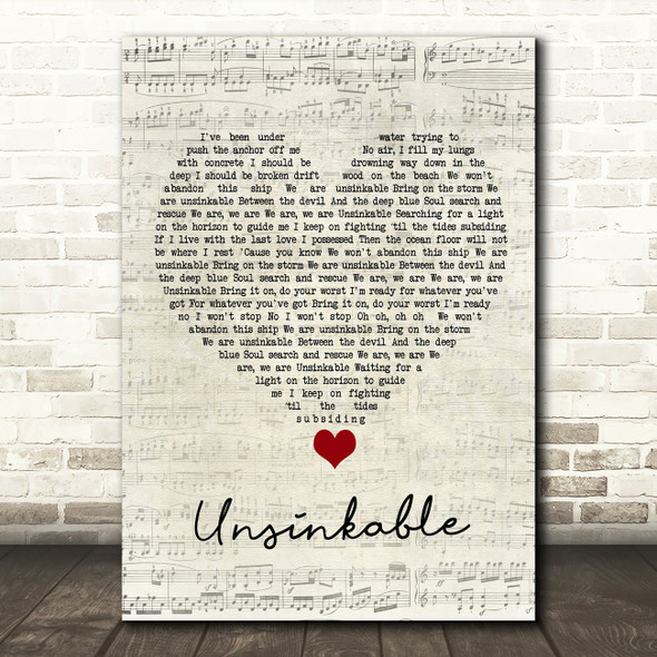 Lucy Spraggan Unsinkable Script Heart Song Lyric Quote Music Print