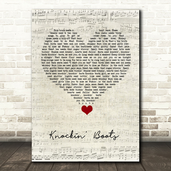 Luke Bryan Knockin' Boots Script Heart Song Lyric Quote Music Print