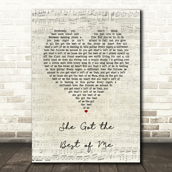 Luke Combs She Got the Best of Me Script Heart Song Lyric Quote Music Print