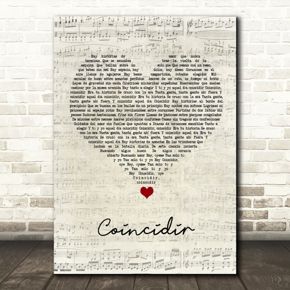 Macaco Coincidir Script Heart Song Lyric Quote Music Print