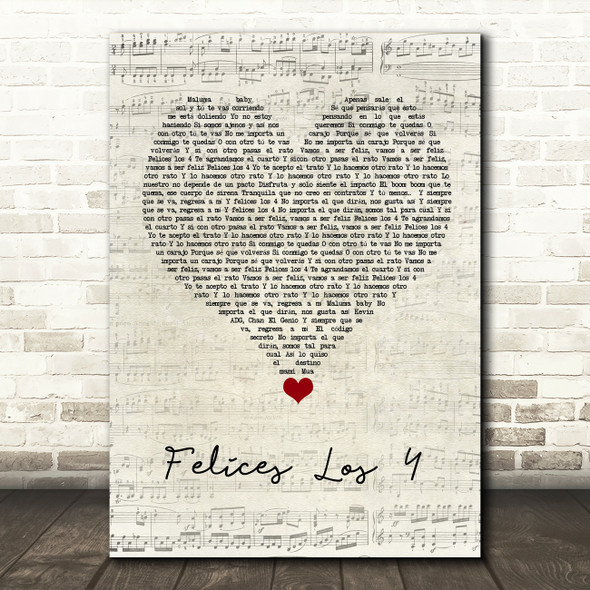 Maluma Felices Los 4 Script Heart Song Lyric Quote Music Print