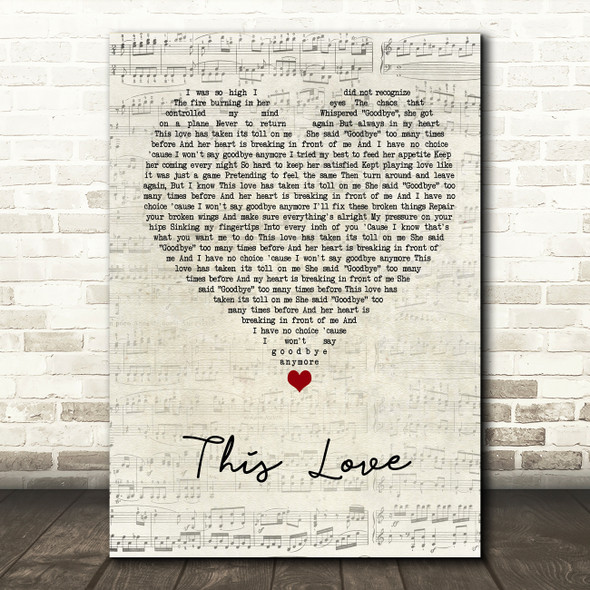 Maroon 5 This Love Script Heart Song Lyric Quote Music Print