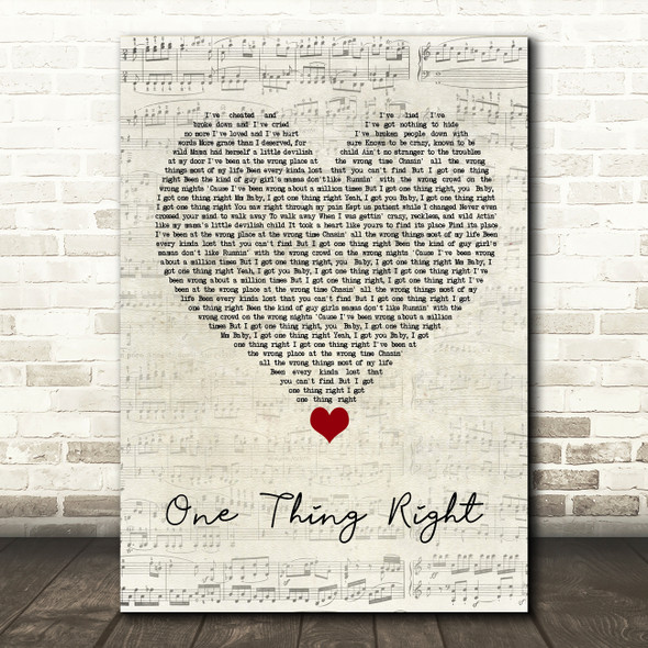 Marshmello & Kane Brown One Thing Right Script Heart Song Lyric Quote Music Print