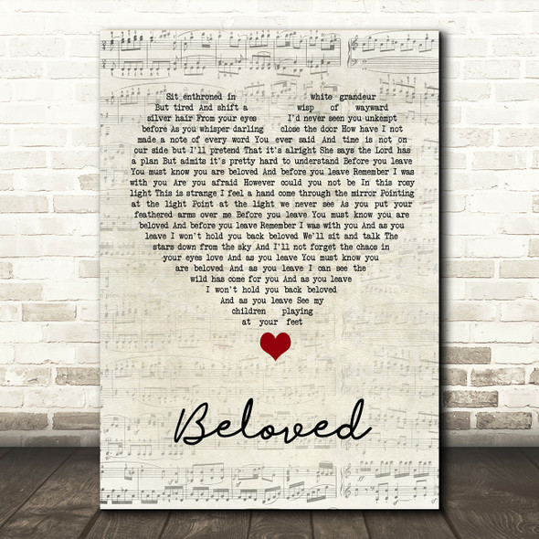 Mumford & Sons Beloved Script Heart Song Lyric Quote Music Print