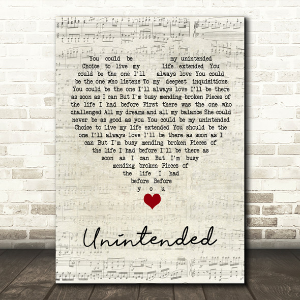 Muse Unintended Script Heart Song Lyric Quote Music Print