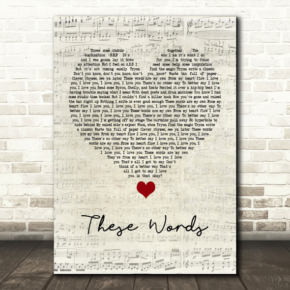 Natasha Bedingfield These Words Script Heart Song Lyric Quote Music Print