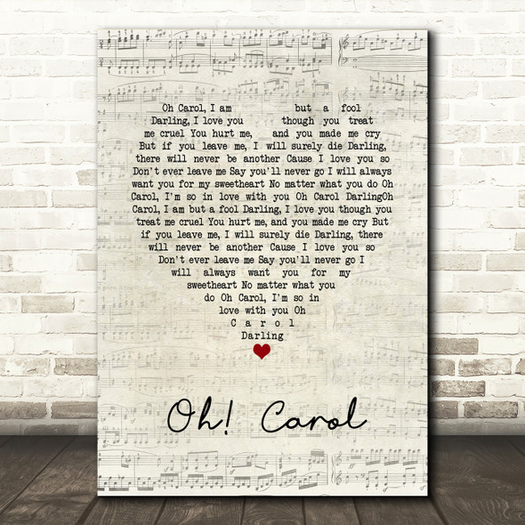 Neil Sedaka Oh! Carol Script Heart Song Lyric Quote Music Poster Print