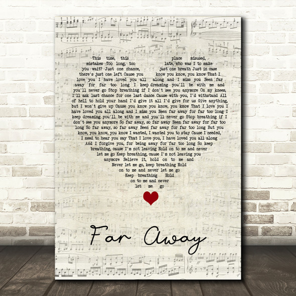 Nickelback Far Away Script Heart Song Lyric Quote Music Print