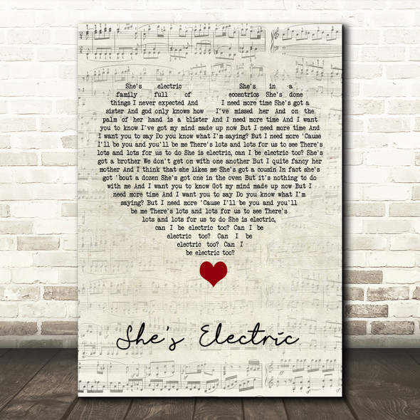 Oasis She's Electric Script Heart Song Lyric Quote Music Print