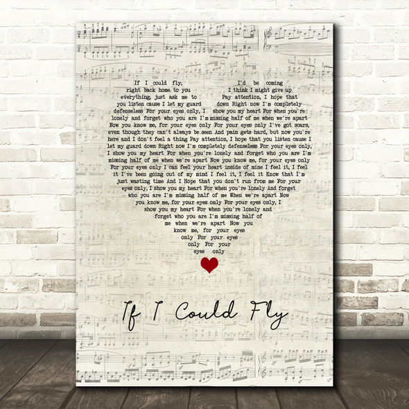 One Direction If I Could Fly Script Heart Song Lyric Quote Music Print