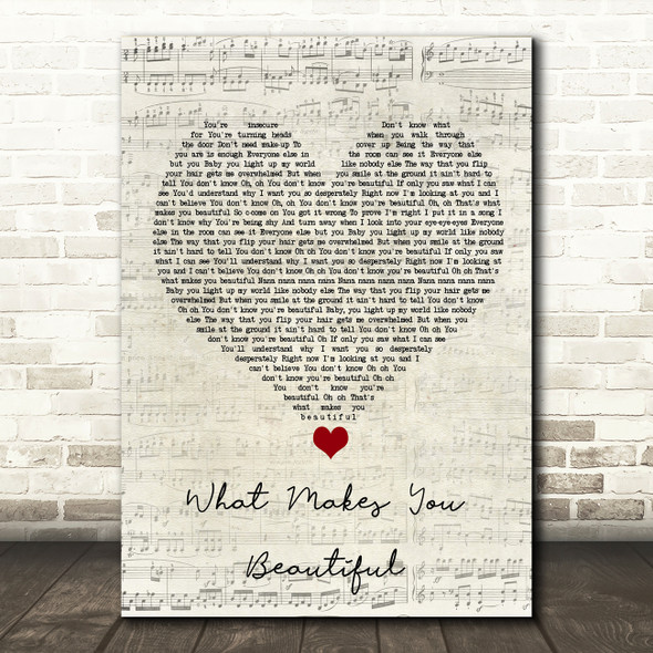 One Direction What Makes You Beautiful Script Heart Song Lyric Quote Music Print