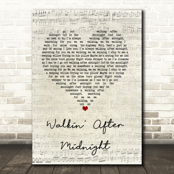 Patsy Cline Walkin' After Midnight Script Heart Song Lyric Quote Music Print