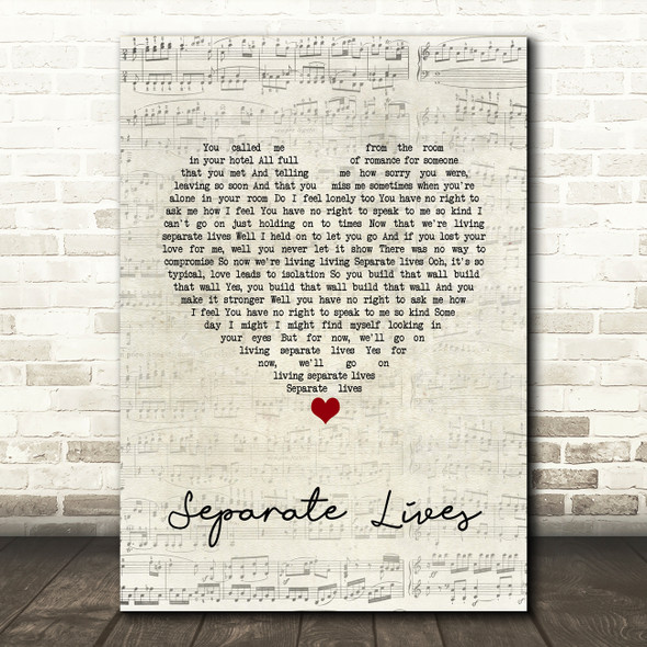 Phil Collins Separate Lives Script Heart Song Lyric Quote Music Print