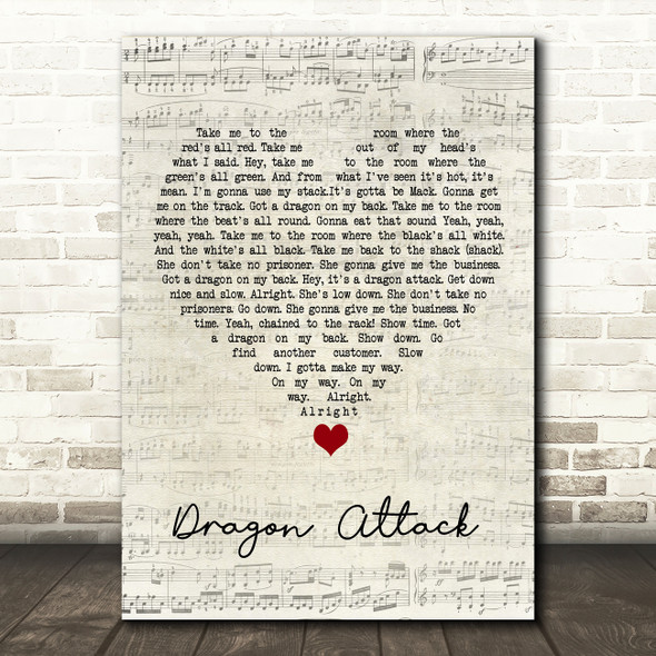 Queen Dragon Attack Script Heart Song Lyric Quote Music Print
