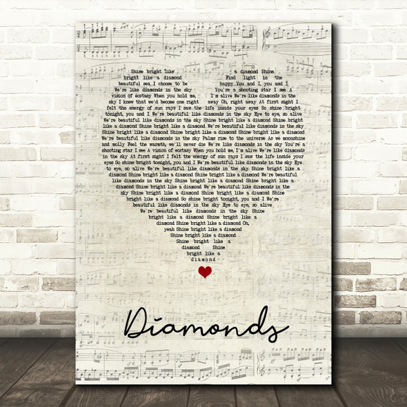 Rihanna Diamonds Script Heart Song Lyric Quote Music Print