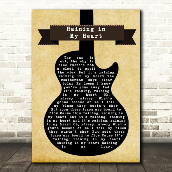 Buddy Holly Raining in My Heart Black Guitar Song Lyric Print