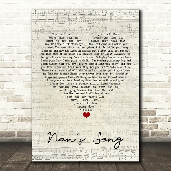 Robbie Williams Nan's Song Script Heart Song Lyric Quote Music Print