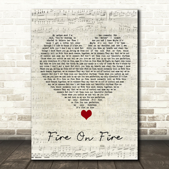 Sam Smith Fire On Fire Script Heart Song Lyric Quote Music Print