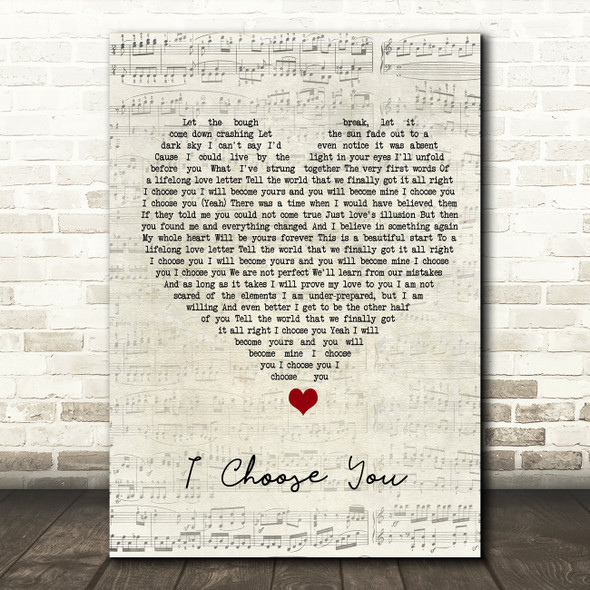 Sara Bareilles I Choose You Script Heart Song Lyric Quote Music Print