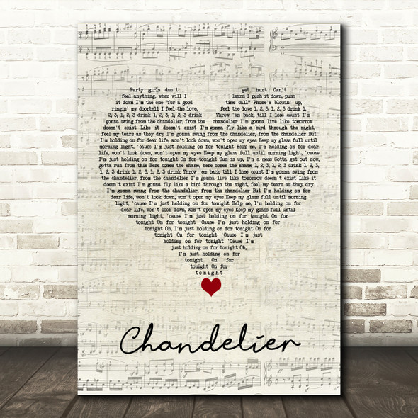 Sia Chandelier Script Heart Song Lyric Quote Music Print