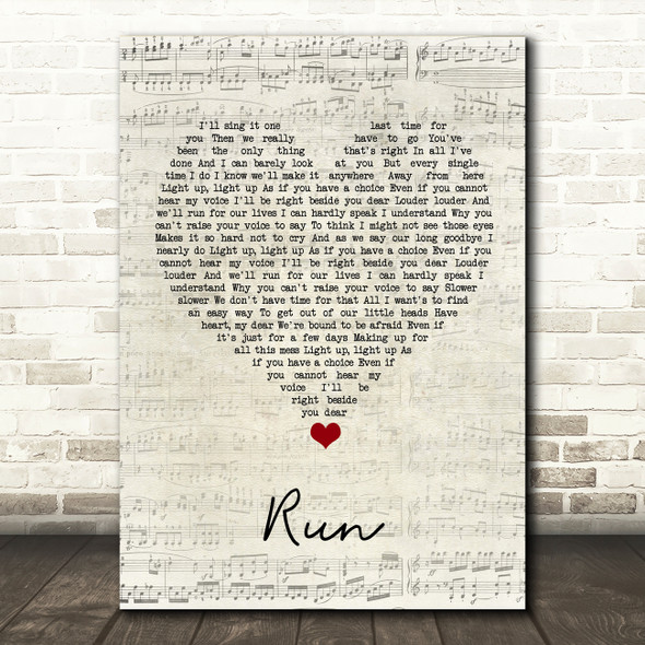 Snow Patrol Run Script Heart Song Lyric Quote Music Print