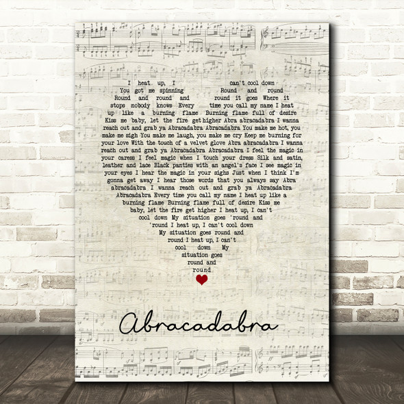 Steve miller Band Abracadabra Script Heart Song Lyric Quote Music Print