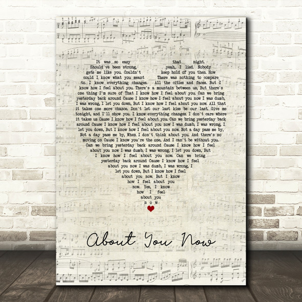 Sugababes About You Now Script Heart Song Lyric Quote Music Print