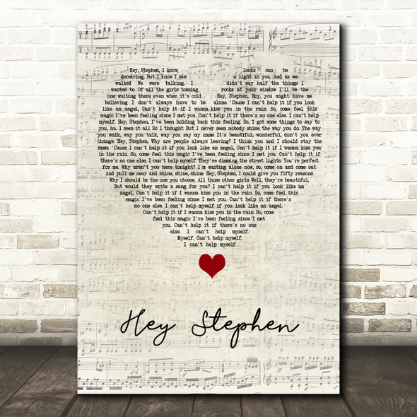 Taylor Swift Hey Stephen Script Heart Song Lyric Quote Music Print