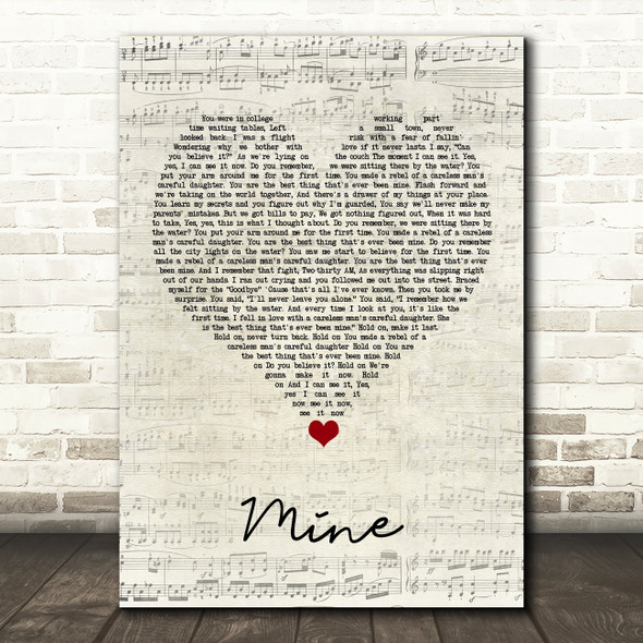 Taylor Swift Mine Script Heart Song Lyric Quote Music Print