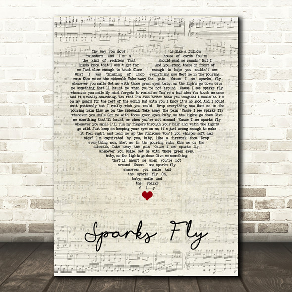 Taylor Swift Sparks Fly Script Heart Song Lyric Quote Music Print