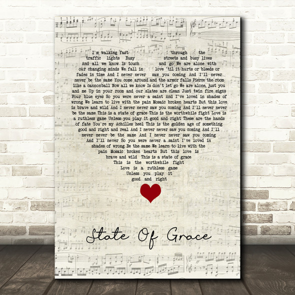 Taylor Swift State Of Grace Script Heart Song Lyric Quote Music Print