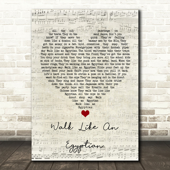 The Bangles Walk Like An Egyptian Script Heart Song Lyric Quote Music Print