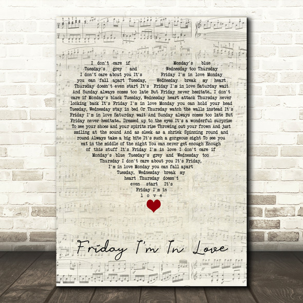 The Cure Friday I'm In Love Script Heart Song Lyric Quote Music Print