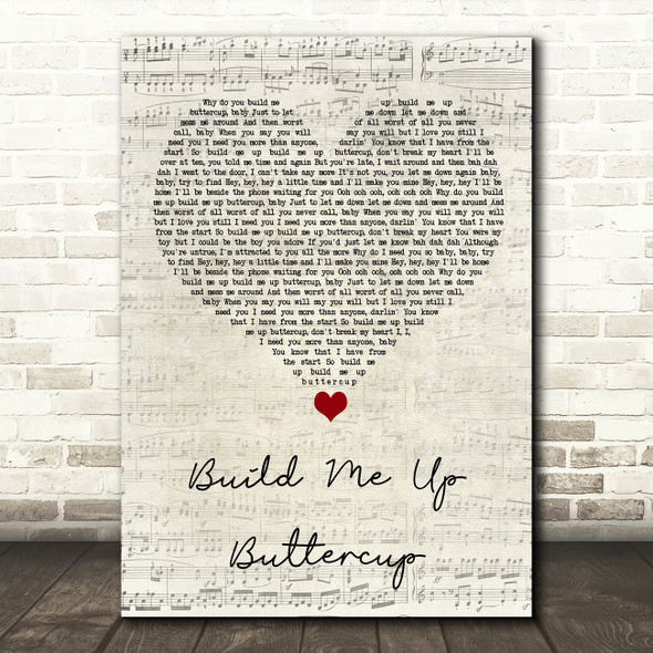 The Foundations Build Me Up Buttercup Script Heart Song Lyric Quote Music Print