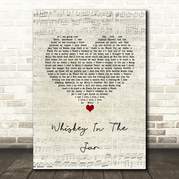 Thin Lizzy Whiskey in the jar 1973 Script Heart Song Lyric Quote Music Print