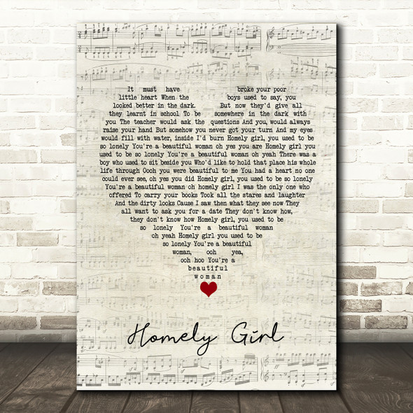 UB40 Homely Girl Script Heart Song Lyric Quote Music Print