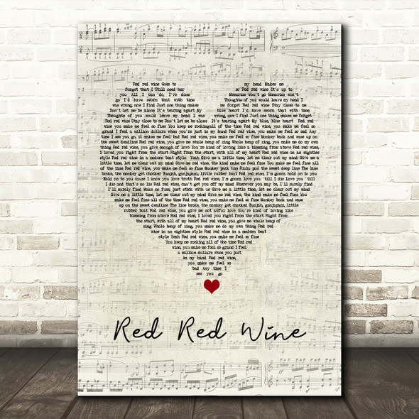 UB40 Red Red Wine Script Heart Song Lyric Quote Music Print